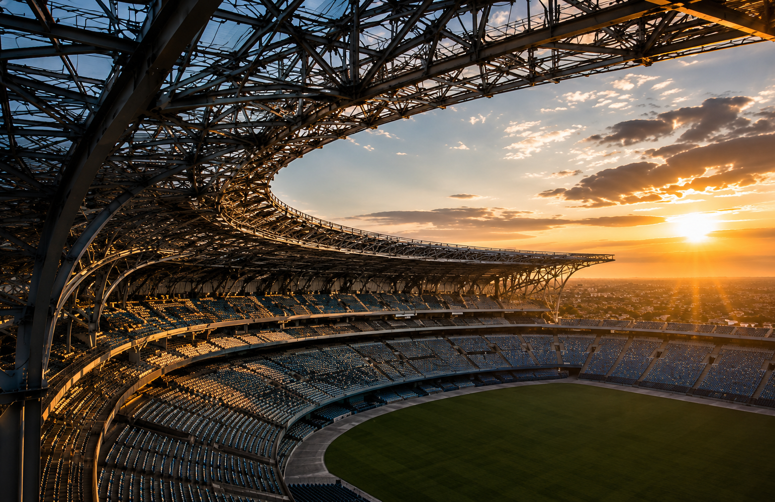 Estádio de Futebol com vista para o pôr do sol